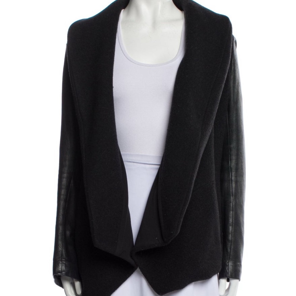 Theory Black Leather Open Front Jacket